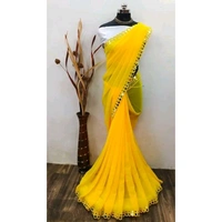 NEW FENCY GEORGETTE CUT WORK SAREE - Yellow
