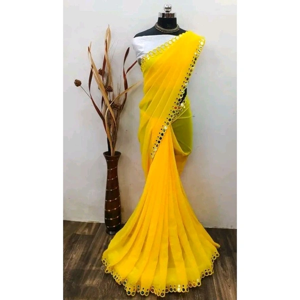NEW FENCY GEORGETTE CUT WORK SAREE - Yellow