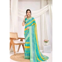 Rekha Maniyar Women's Poly Georgette abstract printed saree with Viscose jacquard border and blouse piece
