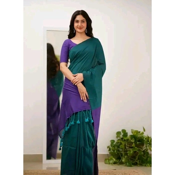 Woven Handloom Pure cotton saree  - Green
