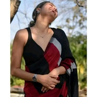 Khadi HandLoom Cotton Saree With Multicolour Design Including Blouse Piece (Red-White-Black)
