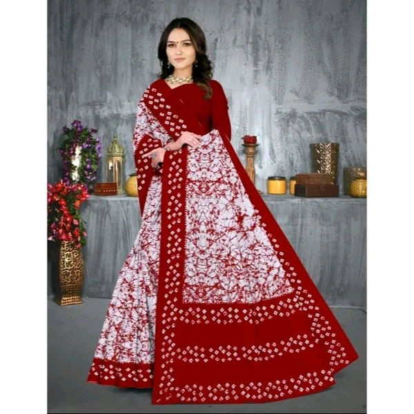 Jaipuri Bagru Hand Block Print Soft Cotton Mulmul Saree with Unstitched Blouse Piece - Red