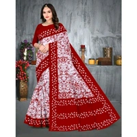 Jaipuri Bagru Hand Block Print Soft Cotton Mulmul Saree with Unstitched Blouse Piece - Red
