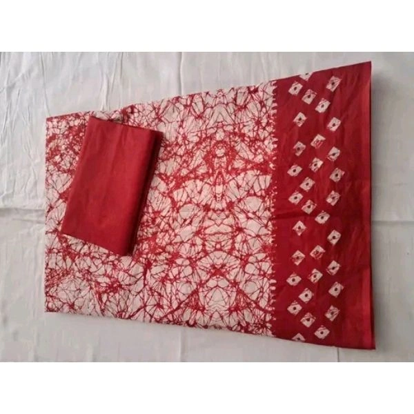 Jaipuri Bagru Hand Block Print Soft Cotton Mulmul Saree with Unstitched Blouse Piece - Red