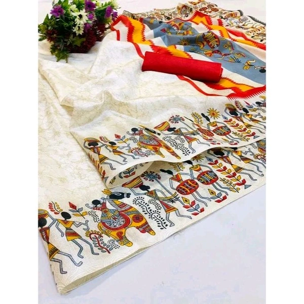 Silk White Saree With Blouse - White