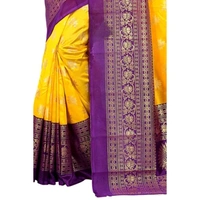 KANOODA Mysore Silk Yellow Foil Printed Saree With Blouse