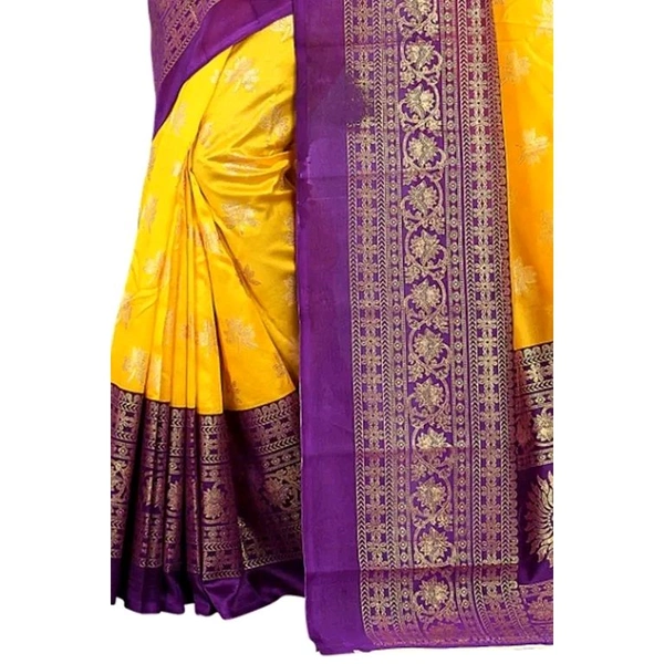 KANOODA Mysore Silk Yellow Foil Printed Saree With Blouse