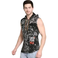 Matelco Men's Black Denim Shirts sleeveless with Hooodie |Casual Shirt|Holiday Shirt|Beach Shirt - Black, S