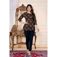 Rajasthani short kurti Short Tunic Top short , short kurti , woman kurti , stylish kurti , / printed short kurti / printed woman kurti - Black, XL