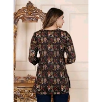 Rajasthani short kurti Short Tunic Top short , short kurti , woman kurti , stylish kurti , / printed short kurti / printed woman kurti - Black, XL