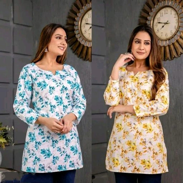 Short Printed Kurti For Women - White, XL