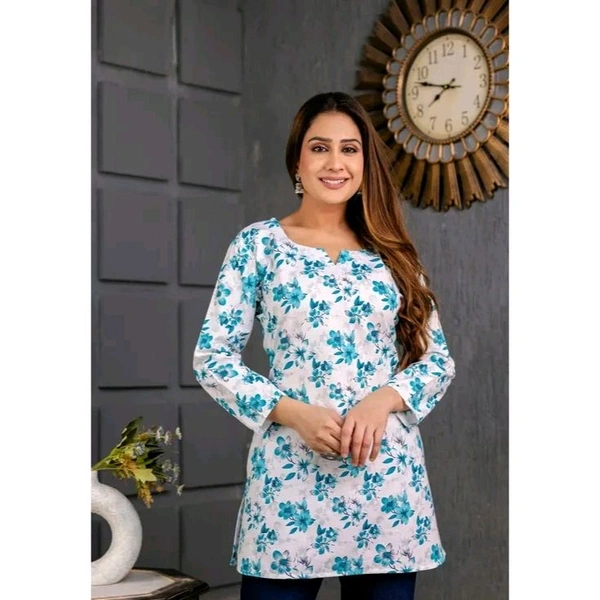 Short Printed Kurti For Women - White, XL