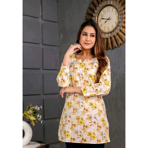 Short Printed Kurti For Women - White, XL