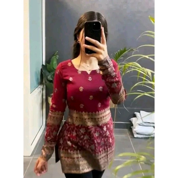 Women's rayon printed short kurti - Maroon, M