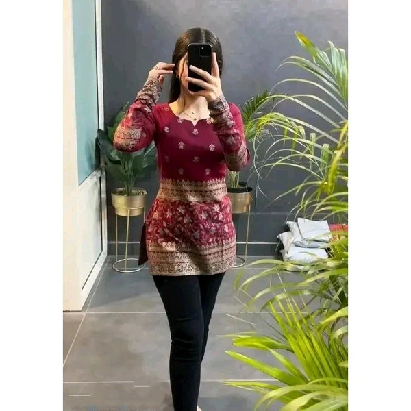 Women's rayon printed short kurti - Maroon, XXL