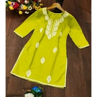 Cotton Aari Kurti Top  - Green, M