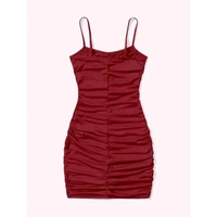 DHRU Girls' Solid Color Pleated Fitted Spaghetti Strap Dress - Maroon, 9-10 Year