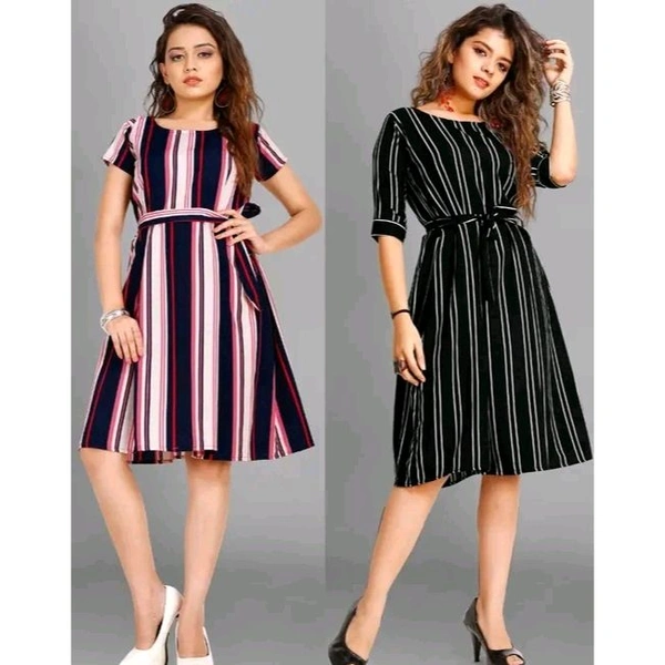 Trambakundi Women's A-line knee length new fashion western dress for girls women dresses long short knee length skater party wear one piece fit and flare dress fancy latest ladies & women's combo tunic top dress dresses - S