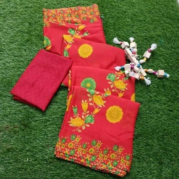 Designer Red Color Daily and party wear printed saree with running blouse  - Red