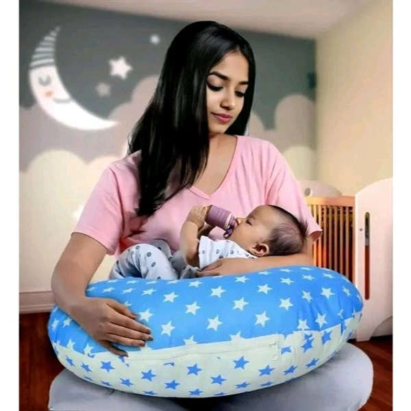 Kid's Charm Milky Star Portable 5 in 1 Baby Breast Feeding Pillow for New Born Baby | Infant Baby Nursing Feeding Pillow for Breastfeeding with Removable Cover, Cotton Pillow (Blue)