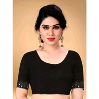 Women's Georgette Handloom Diamond Work Saree with Separate Blouse Piece - Black