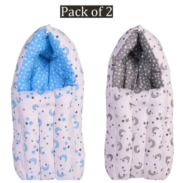Baby Sleeping Bag for New Born (0-6 Months) - Soft Cotton, Adjustable & Portable Sleep Sack with Spacewalk Design - Cozy, Warm Winter Sleeping Bag, Machine Washable, Safe for Baby's Skin (Blue & Grey) (Star Moon Design) (Pack of 2)