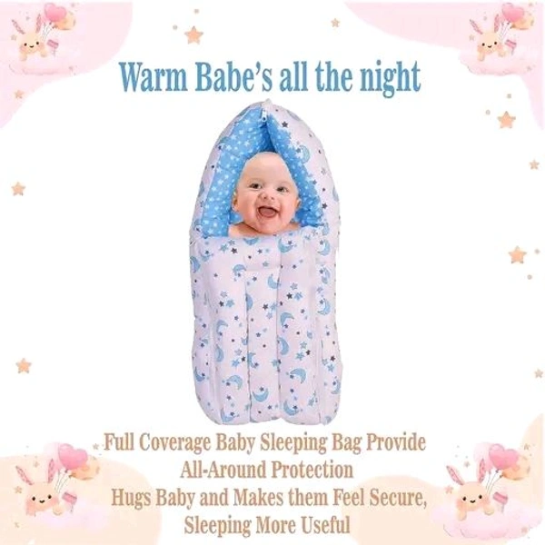 Baby Sleeping Bag for New Born (0-6 Months) - Soft Cotton, Adjustable & Portable Sleep Sack with Spacewalk Design - Cozy, Warm Winter Sleeping Bag, Machine Washable, Safe for Baby's Skin (Blue & Grey) (Star Moon Design) (Pack of 2)