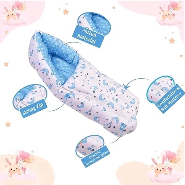 Baby Sleeping Bag for New Born (0-6 Months) - Soft Cotton, Adjustable & Portable Sleep Sack with Spacewalk Design - Cozy, Warm Winter Sleeping Bag, Machine Washable, Safe for Baby's Skin (Blue & Grey) (Star Moon Design) (Pack of 2)
