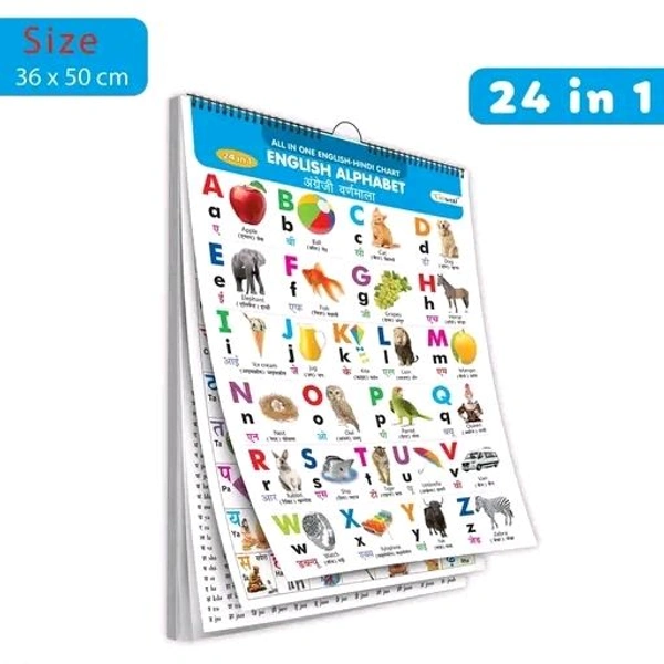 ENGLISH-HINDI Chart For Kids (24 Charts ) 36 x 50 cm - Children Spiral Wall Picture Chart