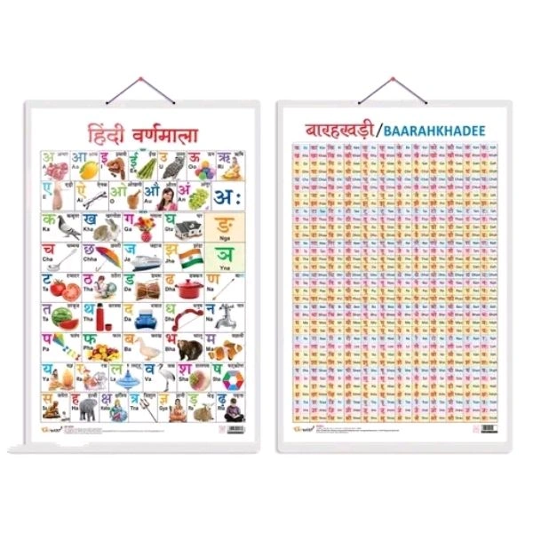 Set of 2 Hindi Varnamala and Baarahkhadee Early Learning Educational Charts for Kids | 20"X30" inch |Non-Tearable and Waterproof | Double Sided Laminated | Perfect for Homeschooling, Kindergarten and Nursery Students