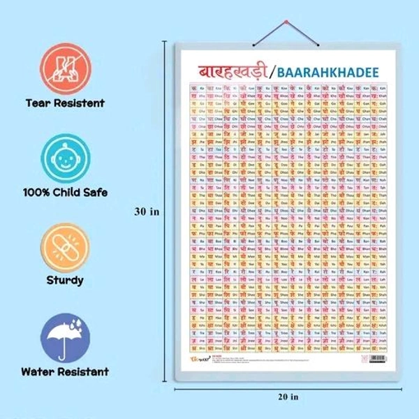 Set of 2 Hindi Varnamala and Baarahkhadee Early Learning Educational Charts for Kids | 20"X30" inch |Non-Tearable and Waterproof | Double Sided Laminated | Perfect for Homeschooling, Kindergarten and Nursery Students