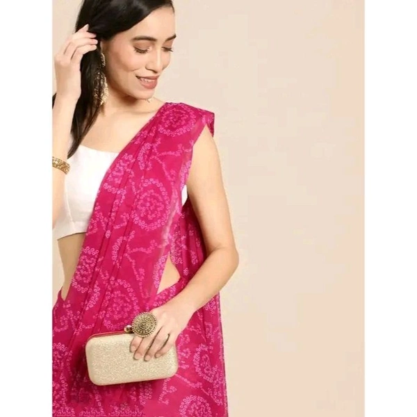 Designer women georgette Print bandhani Saree with blouse piece - Pink
