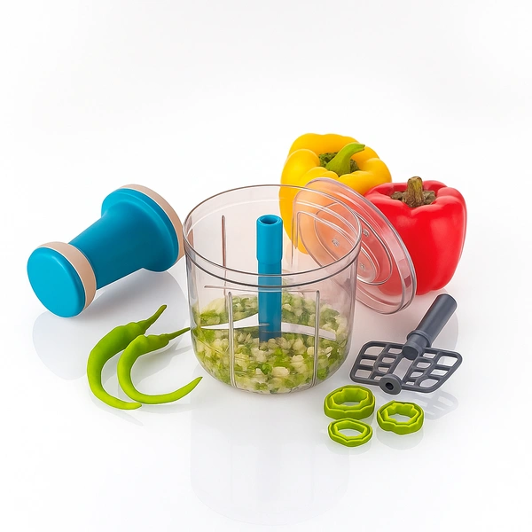 Bizznmax Insta Push Chopper 1200 ml Vegetable Chopper  (1 Stainless steel 6 Blade, 1 Blending Bled) - Multiple