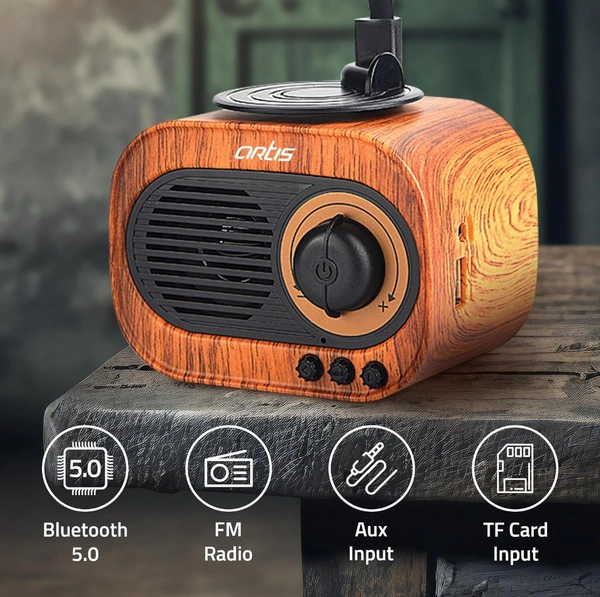 Eenfnety™ PREPAID Artis BT12 Classic Retro Wireless BT Speaker with FM/USB/PREPAID Only  AUX in & Hands Free Calling (5W RMS Output) PCENF5280