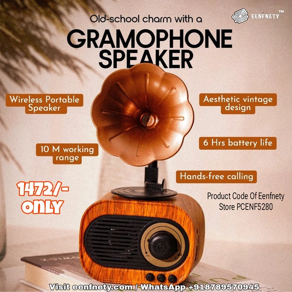 Eenfnety™ PREPAID Artis BT12 Classic Retro Wireless BT Speaker with FM/USB/PREPAID Only  AUX in & Hands Free Calling (5W RMS Output) PCENF5280