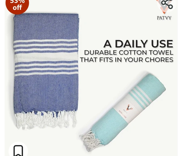 PATVY Bath Towels| Light Weight Turkish Style Bath Towels for Men Large Size Cotton|75 x 150cm Quick Absorption &Faster Drying Bath Towel for Women| 100% Cotton (Pack of 2, Water Green & Royal Blue)
