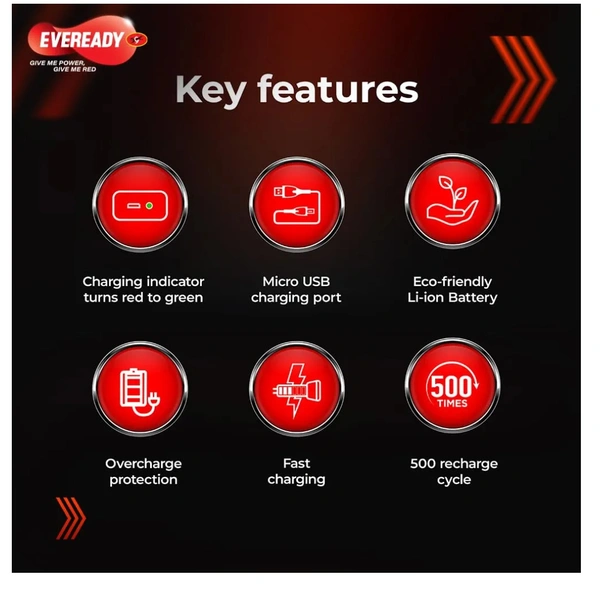 Eveready CITYLITE Multipurpose Emergency Rechargeable Lantern | HL50 | 2W Torch & 3W Lantern | Micro USB Fast Charging | Overcharge Protection | Powered by 3.7V Li-Ion Battery | Red, Blue & GreenDeal
