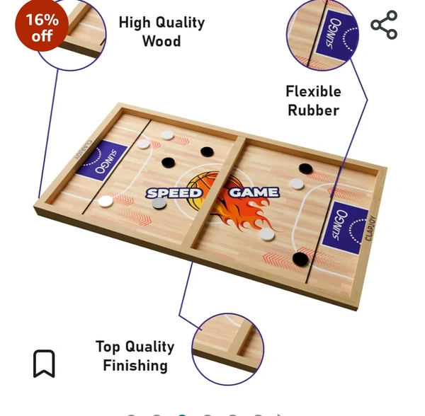 Clapjoy Slingo 2 in 1 Fastest Finger First Board Games for Adults & Kids Wooden String Hockey Game Sling Puck Board Hockey Toy Perfect for Family (Sling Puck)