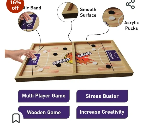Clapjoy Slingo 2 in 1 Fastest Finger First Board Games for Adults & Kids Wooden String Hockey Game Sling Puck Board Hockey Toy Perfect for Family (Sling Puck)