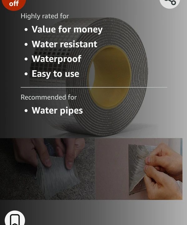 HONOLY Leakage Repair Waterproof Tape for Pipe Leakage Roof Water Leakage Solution Aluminium Foil Tape Waterproof Adhesive Tape Sealing Butyl Rubber Tape for Leakage (5CM*5M (Pack Of 1))77%off - Under 1kg