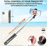 WeCool S1 Selfie Stick with Tripod Stand,Bluetooth Extendable Tripod for Mobile Phone,3-in-1Multifunctional Selfie Stick for iPhone/Mi/OnePlus/Samsung/Oppo/Vivo and All Phones - Black