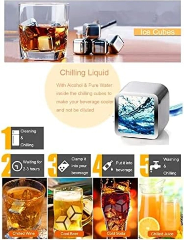 SYGA Stainless Steel PCENF5286 Whiskey Stones Ice Cubes Reusable for Whiskey, Vodka, Liqueurs, PCENF5286 Wine, Beverage Juice or Soda - Pack of 4