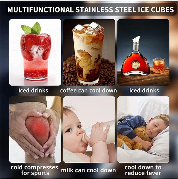 SYGA Stainless Steel PCENF5286 Whiskey Stones Ice Cubes Reusable for Whiskey, Vodka, Liqueurs, PCENF5286 Wine, Beverage Juice or Soda - Pack of 4
