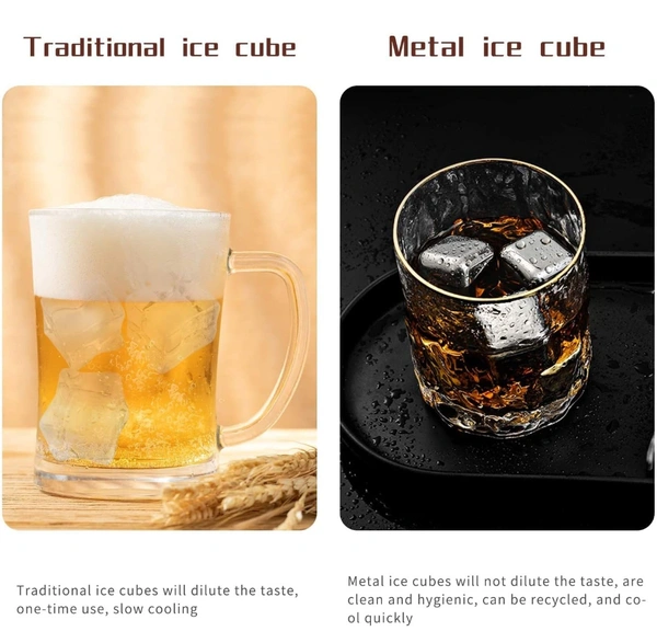 SYGA Stainless Steel PCENF5286 Whiskey Stones Ice Cubes Reusable for Whiskey, Vodka, Liqueurs, PCENF5286 Wine, Beverage Juice or Soda - Pack of 4