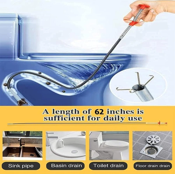 BELOXY Drain Pipe Cleaning Spring Stick, Hair Catching Drain Pipe Cleaning Claw Wire, Sink Cleaning Stick Sewer Sink Tub Dredge Remover, Spring Drain Pipe Basin Cleaner Tool (160 cm) (2)