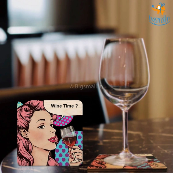 Wine Time Wooden Coasters - Set of 4
