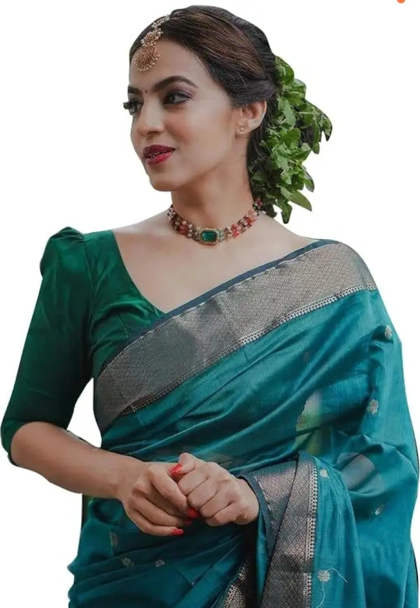 Avantika Fashion Women's Kanjivaram Soft Pure Silk Banarasi Sarees With Blouse Piece - Pine Green