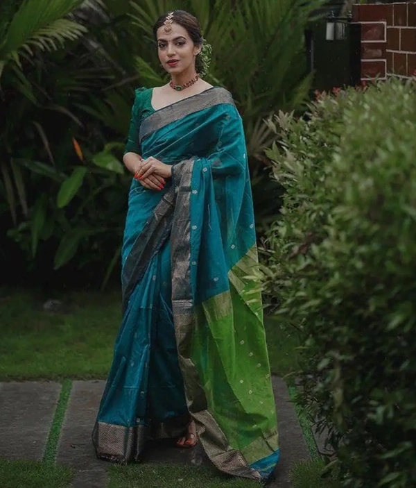 Avantika Fashion Women's Kanjivaram Soft Pure Silk Banarasi Sarees With Blouse Piece - Pine Green