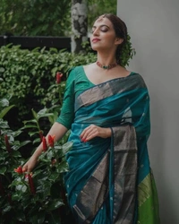Avantika Fashion Women's Kanjivaram Soft Pure Silk Banarasi Sarees With Blouse Piece - Pine Green
