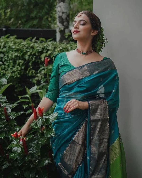 Avantika Fashion Women's Kanjivaram Soft Pure Silk Banarasi Sarees With Blouse Piece - Pine Green